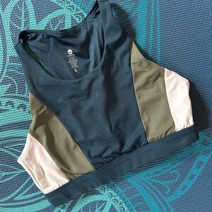 Olive and Cream Colorblock Sports Bra